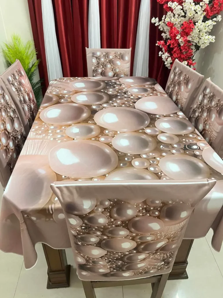 3D Digital Print Velvet Table Cloth 7 Piece Set