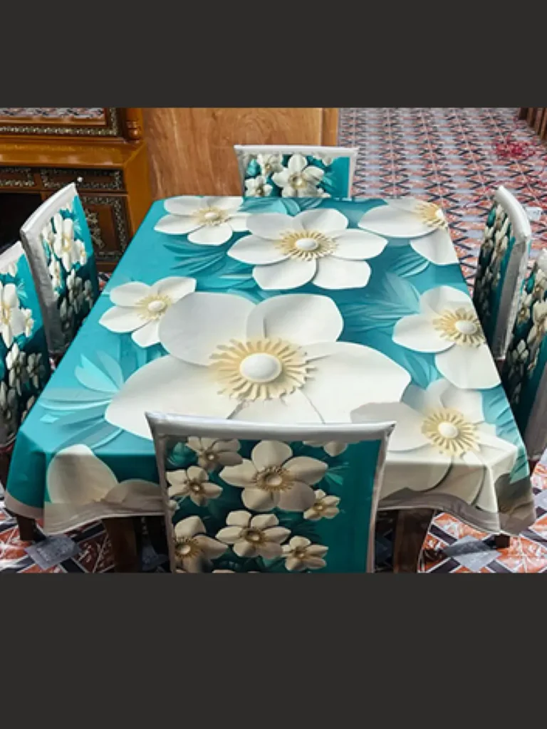 3D Digital Print Velvet Table Cloth 7 Piece Set